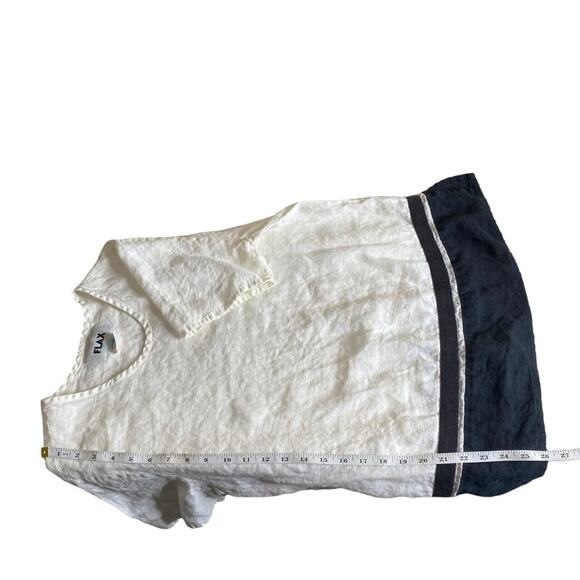 Flax Cream Black Trim Linen Short Sleeve Top Women's Small Minimalist Lagenlook - Picture 7 of 9